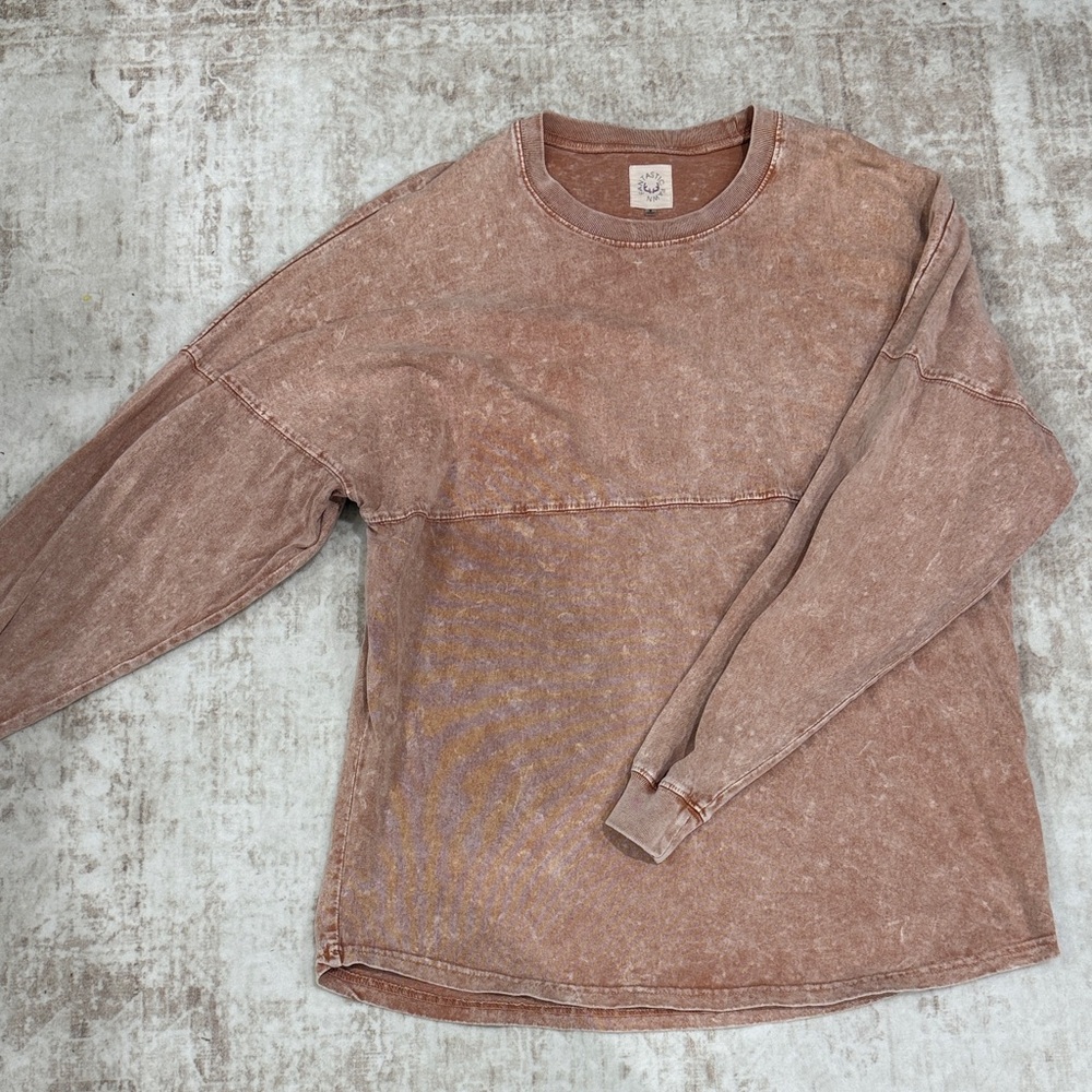 Fantastic Fawn Burnt Orange Distressed Oversized Jean Look - Long Sleeve Tee